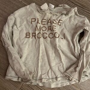 Zara Kids Long Sleeve Tee in Light Beige with Brown Text